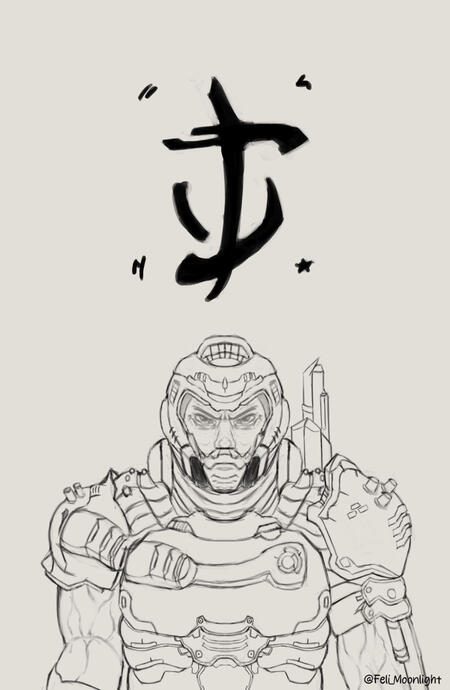 a Clean Line pass of my Doom Slayer fanart